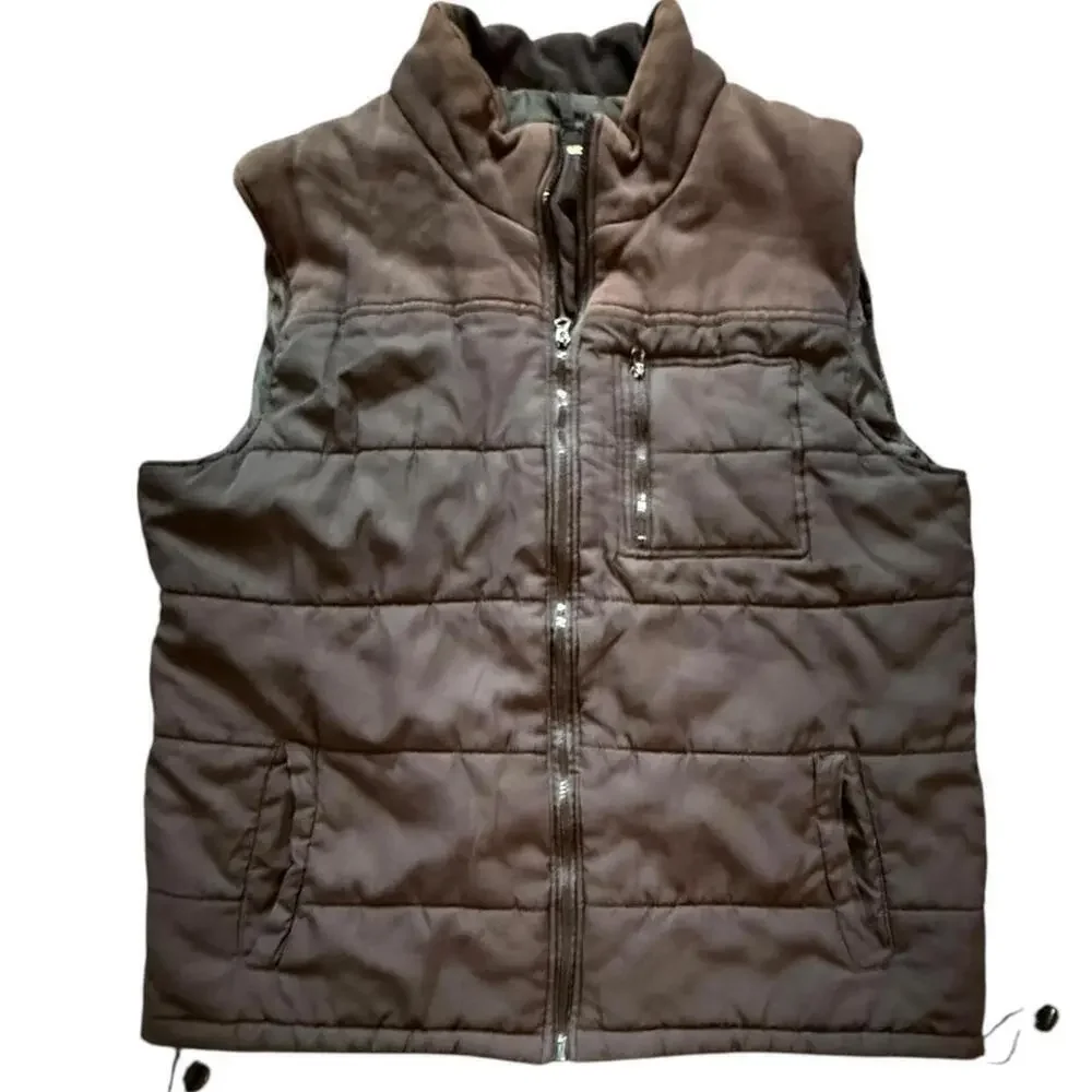 Roebucks Co Brown Quilted Puffer Vest Size L Full Zip Outdoor Utility